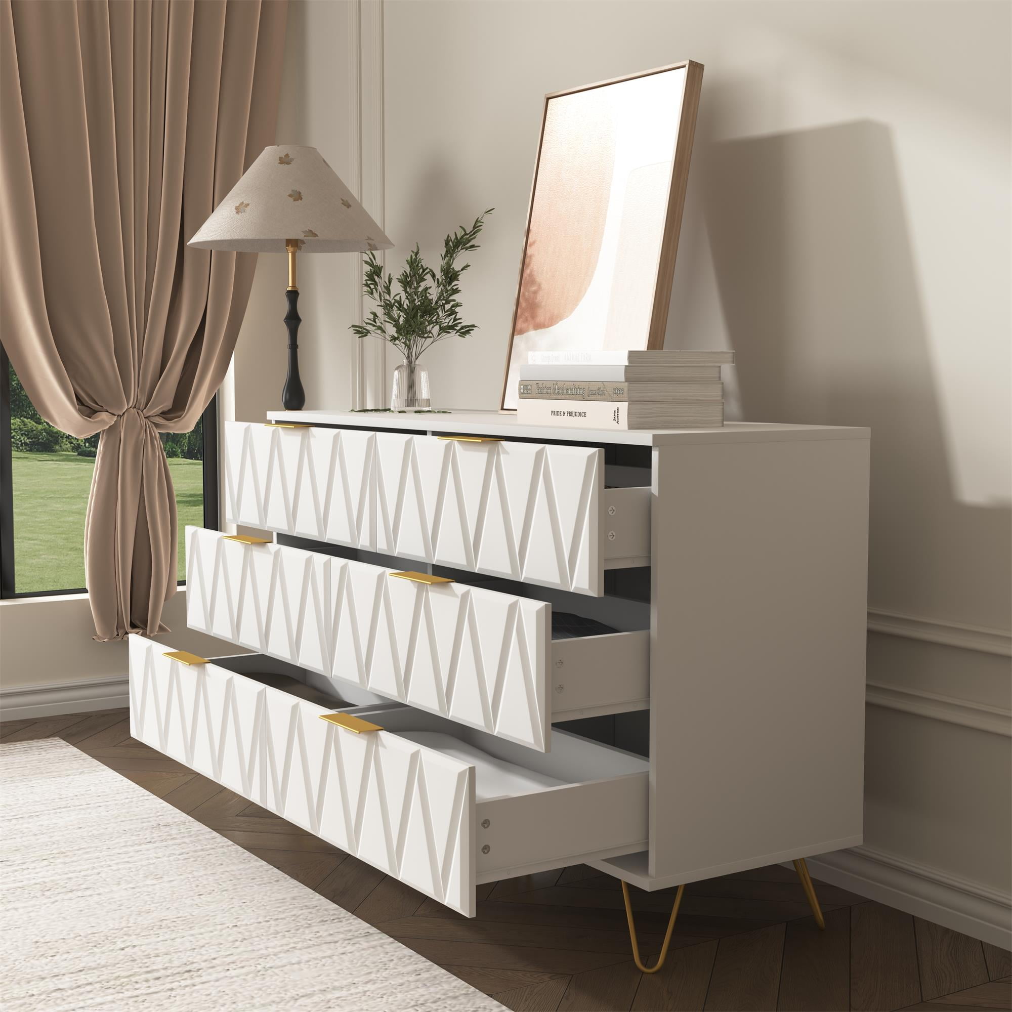 Finihen 6 Drawer Dresser, Chest of Drawers, Storage Tower Clothes Organizer Closet, Double Dresser for Bedroom, Living Room, Entryway, White Finihen 6 Drawer Dresser, Chest of Drawers, Storage Tower Clothes Organizer Closet, Double Dresser for Bedroom, Living Room, Entryway, White