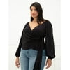 ELOQUII Elements Women's Plus Size Puff Sleeve Wrap Top