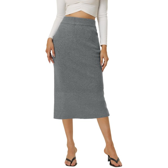 Faldas midi clásicas elásticas de cintura alta con abertura para mujeres INSPIRE CHIC XL gris