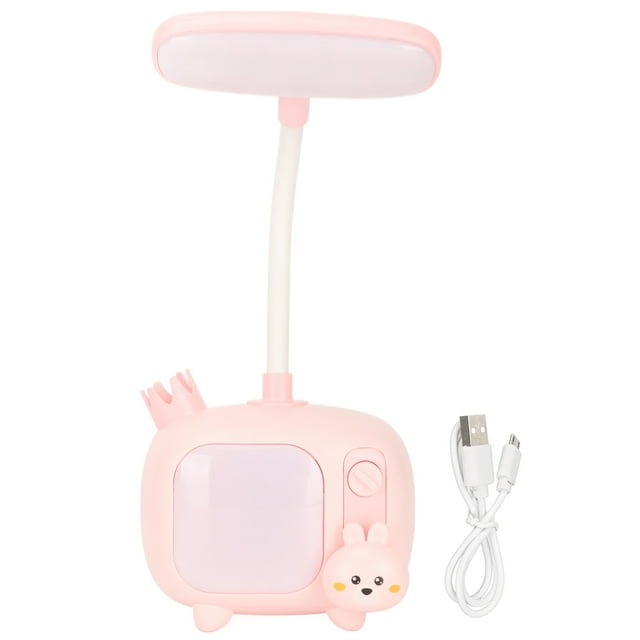Luz de lectura para niños Base estilo TV Cuello de cisne flexible Carga USB Lámpara de escritorio LED suave para niños para estudiantes Estudio Trabajo Rosa