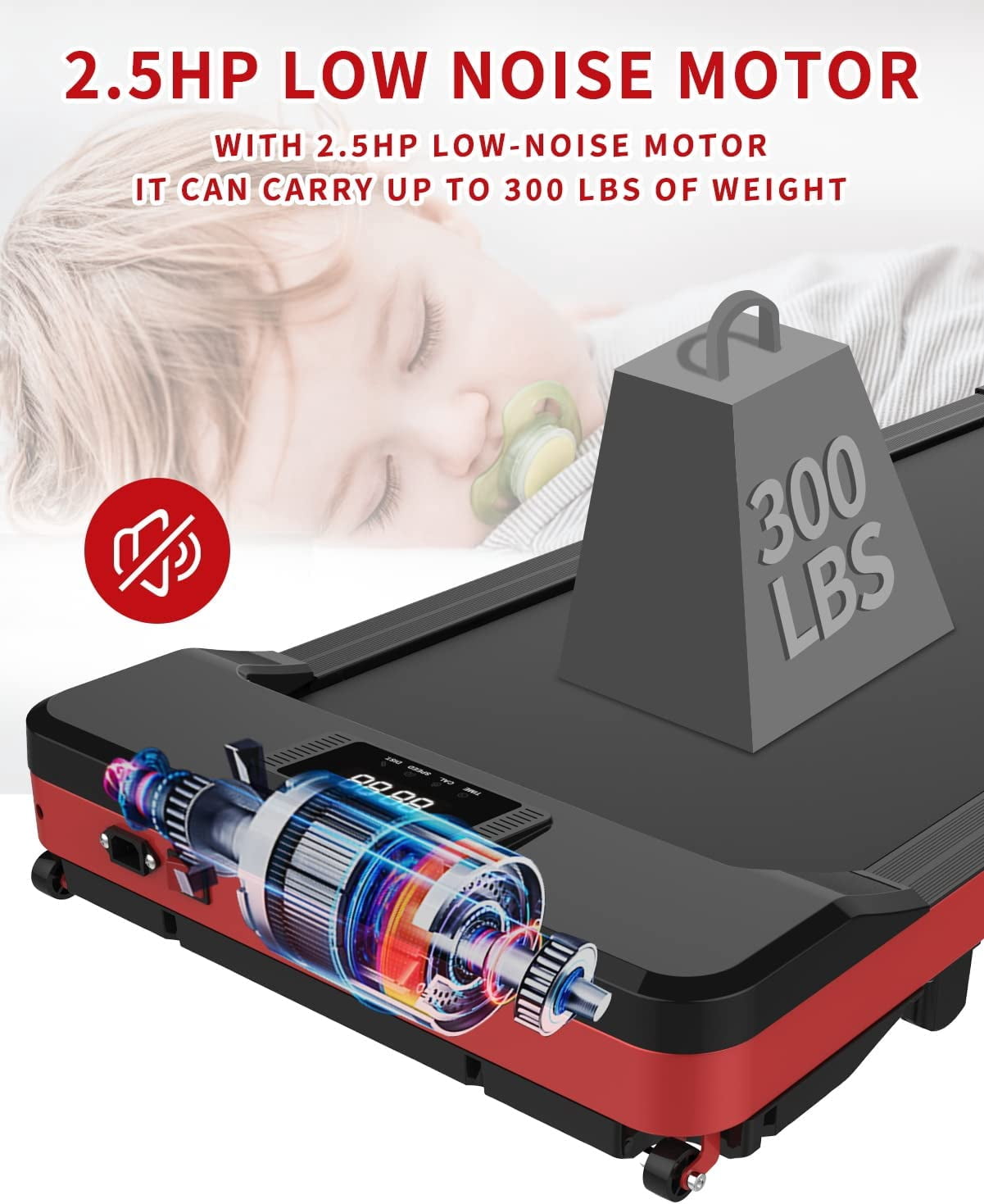 FreeLung Under Desk Treadmill Walking Pad Treadmill 300 lb Capacity Walking Exercise Machine with Remote Control and LED Display Red
