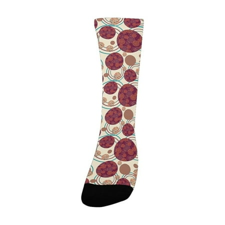 

Geometric Circle Decor Dynamic Ring Spherical Disco Balls Dot and Stripes Swirls Display Maroon Beig Women s Custom Socks (Made In USA)