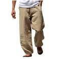 thumbnail image 2 of lmcalzta Linen Pants for Men Loose Fitted Drawstring Elastic Waist Summer Dressy Casual Beach Pants with Pockets, 2 of 3