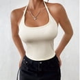 thumbnail image 4 of Women's Halter Neck Tank Top, Solid Color Backless Knit Vest with Built-In Bra, Chic & Stylish Sleeveless Top for Summer, Going Out, and Layered Outfits-Gray, 4 of 6
