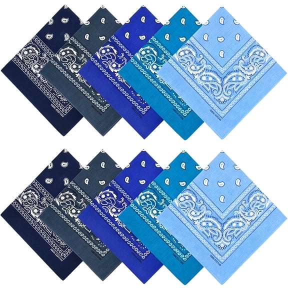 TELOLY Bandanas Pack 10 Pcs,100% Cotton Bandanas for Men Women,Paisley Badanas 22X22"Es