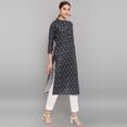 thumbnail image 4 of Janasya Indian Chinese Neck 3/4 Sleeve Abstract Grey Cotton Flex Kurta For Women, 4 of 6