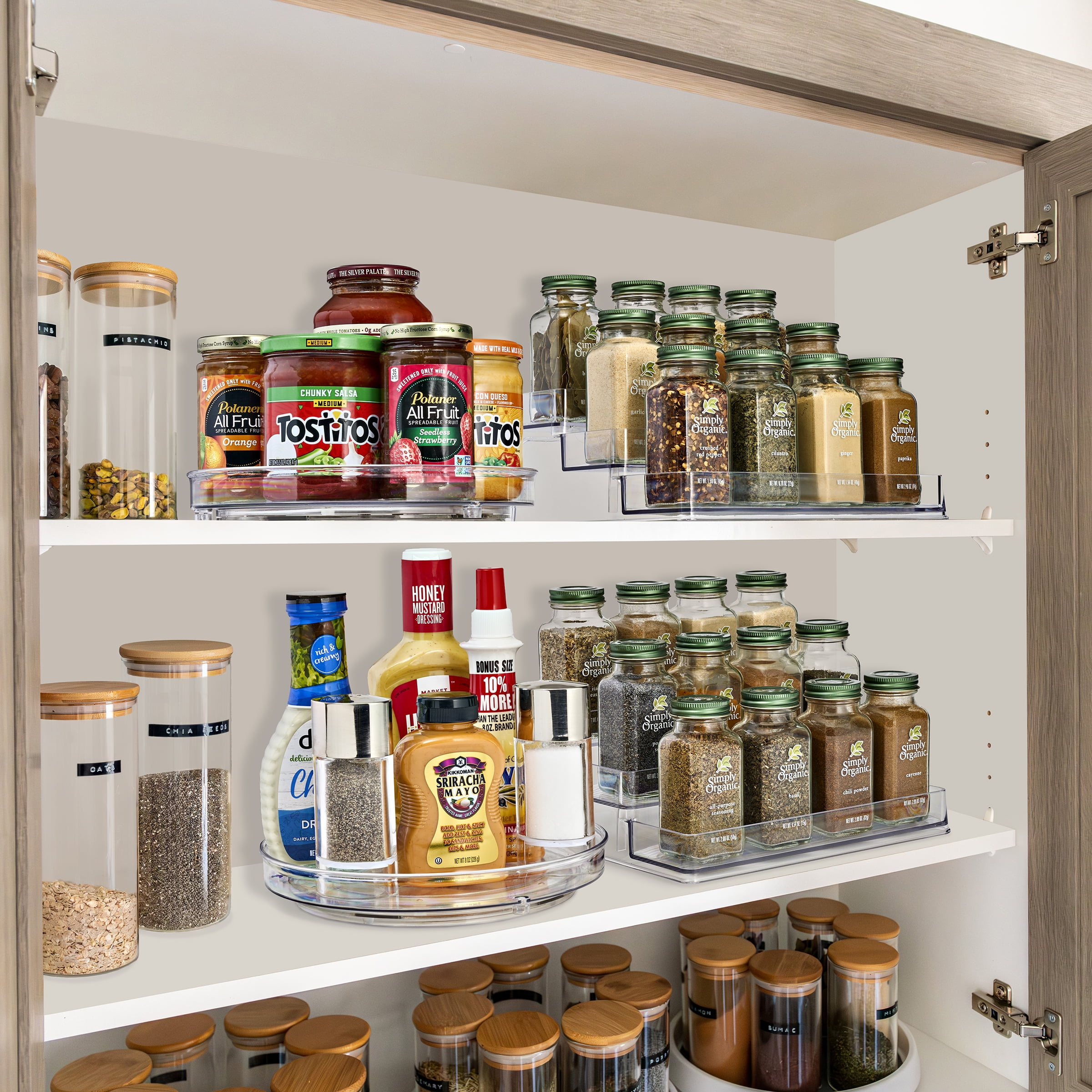 Sorbus Clear Acrylic 3 Tier Spice Rack Set, 2 Pack with 9" Lazy Susan, Kitchen Pantry Storage