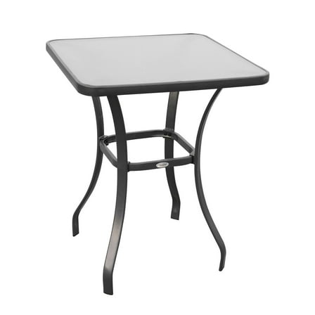 Square Bistro Table 33" Tempered Glass Top, Outdoor Patio Dining Table for Small Spaces, Black Metal Frame