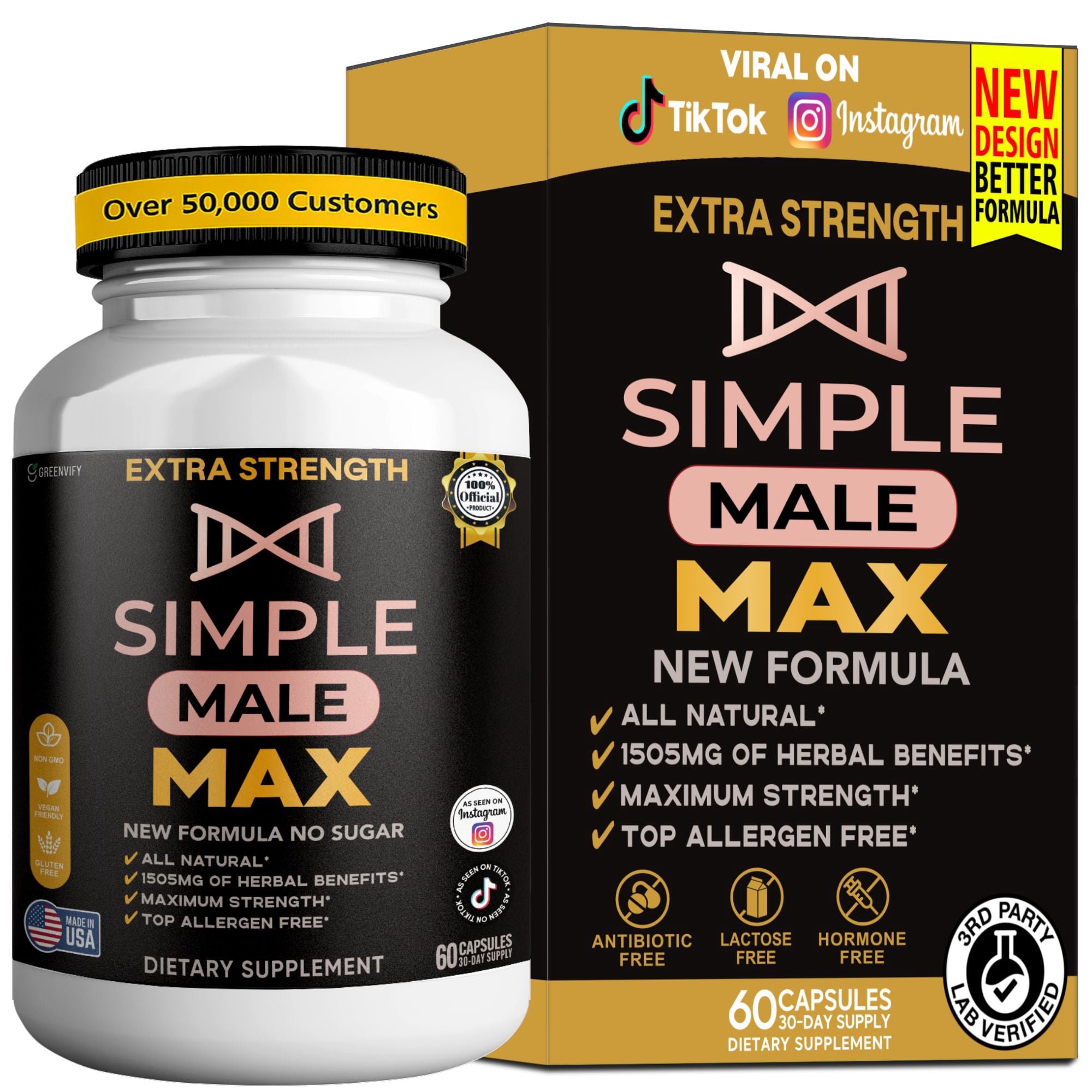 GreenVify Simple Male Max Dietary Supplement Capsules for Men