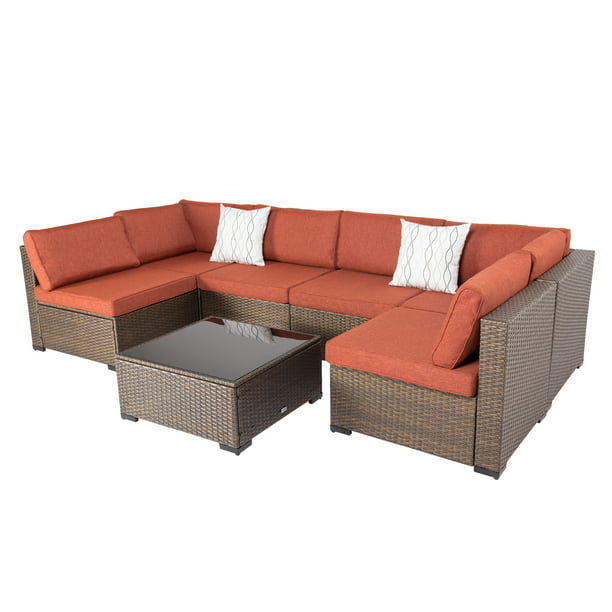 Kinbor 7pcs Outdoor Wicker Rattan Patio, Outdoor Patio Furniture Sectionals