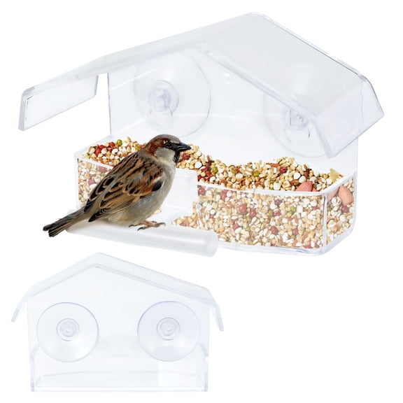 Tcwhniev 2Pcs Acrylic Window Bird Feeders for Small Birds Clear Strong Absorption Suction Cup Bird Feeders Easy to Clean House Shape Bird Feeders With Drainage Holes for Cardinals Finches