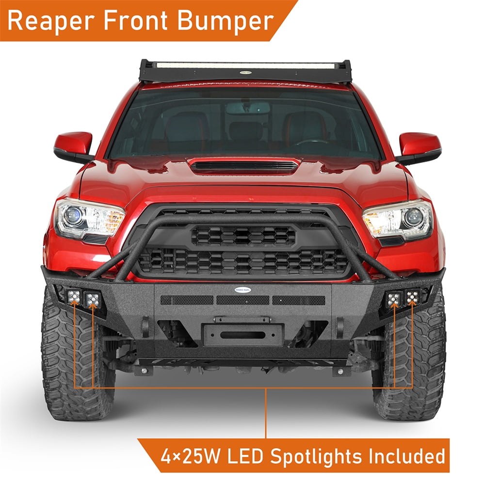 Hooke Road Fit 2016-2023 Toyota Tacoma Steel Front Bumper With Winch Plate Black