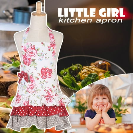 

EKOUSN Black and Friday Deals Children s Baking Apron Child Ruffles And Roses Apron For Baking Cooking & Crafts Child