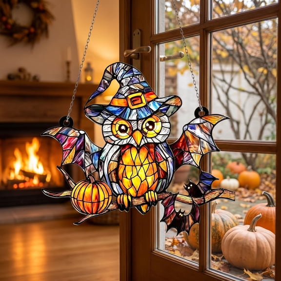 Fall Halloween Decoration for Home Indoor Outdoor Clearance Under $5.00!Halloween Owl Acrylic Hanging Ornaments Printed Party Decorations Door And Window Wall Hangings Festive Decoration Props