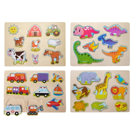 Eliiti Wooden Puzzles Set for Toddlers 2 to 4 Years Old - Vehicles, Farm, Dinosaurs, Safari (Best Games For 2 Year Old)