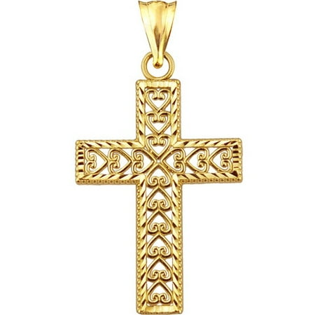 Design Cross Charm - US GOLD Handcrafted 10kt Gold Heart Design Cross Charm Pendant