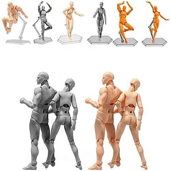 A pair of Detailed Artists Human Models, Anime Figurines,  Figma BJD Bodies, Sketching, Painting, Mannequin Figures Supplies Drawing Tools for Artist Friends Students