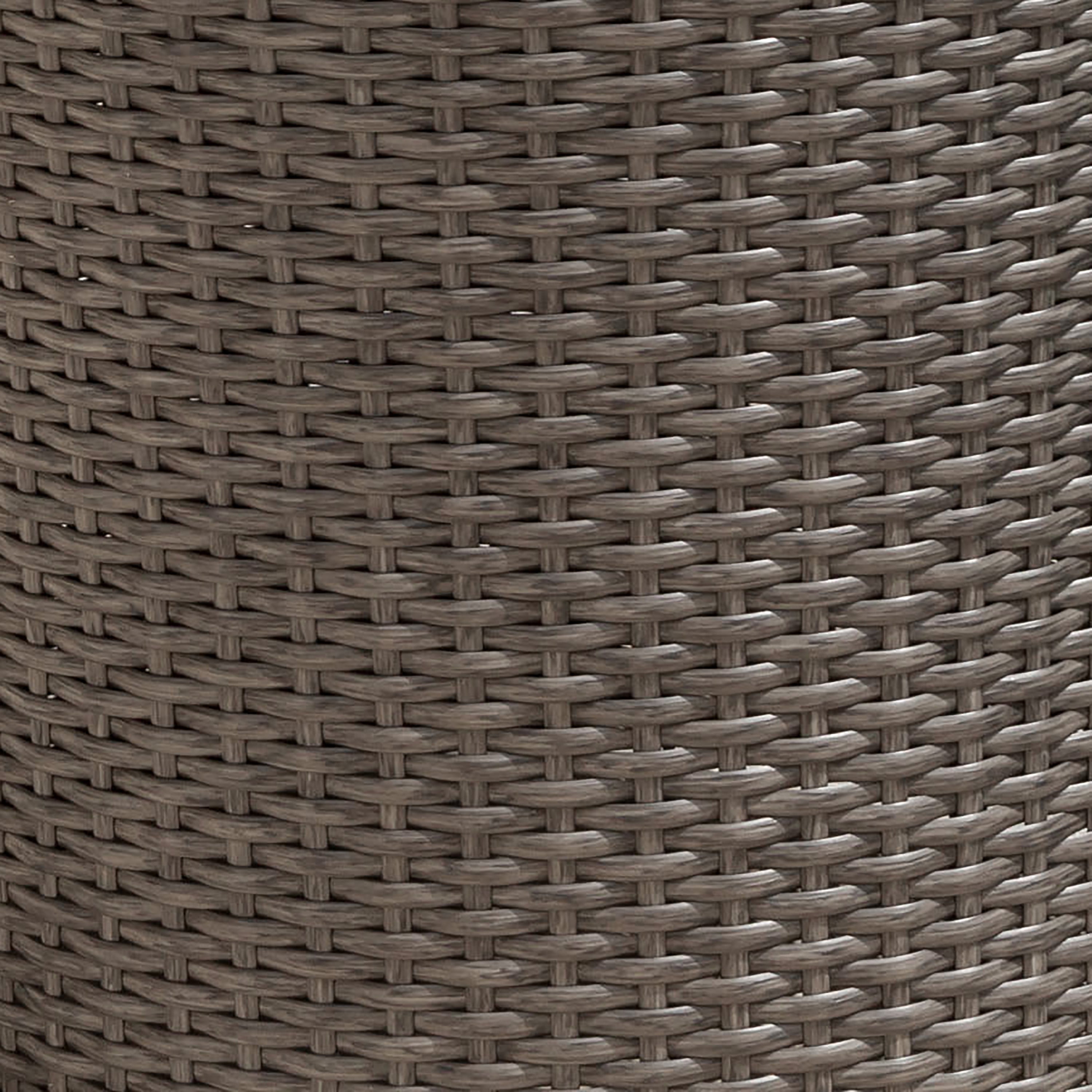 Outdoor Woven Barrel Shape Side Table, Unique Design Accent Table for Patio Garden, Grey