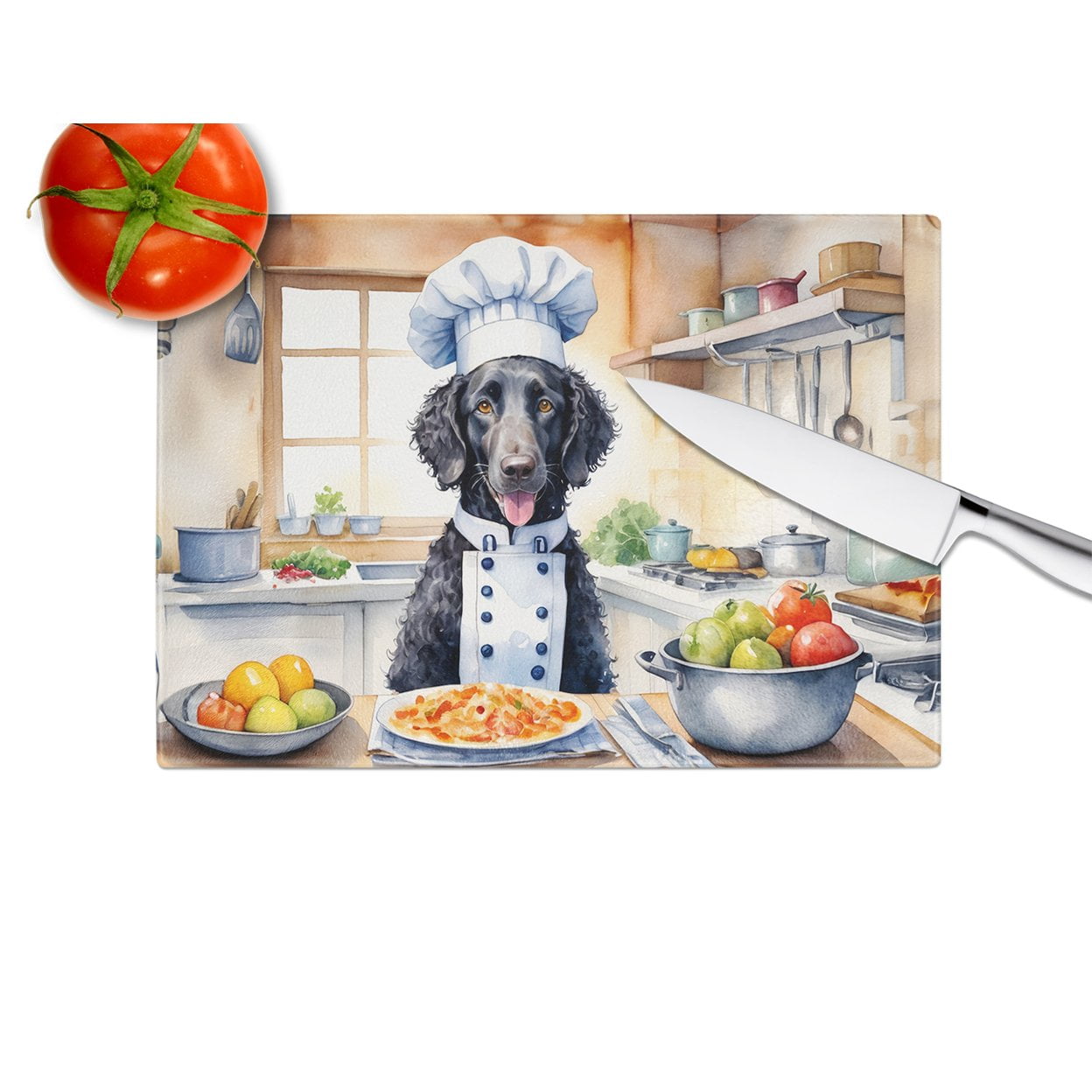 Curly-Coated Retriever The Chef Glass Cutting Board 12 in x 15 in