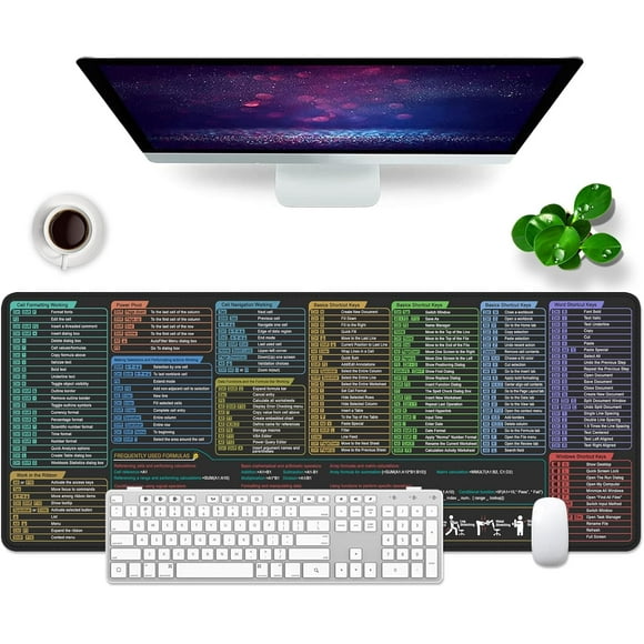 ERDS-Excel Shortcut Keys Mouse Pad Black Gaming Mouse Pad XL Desk Mat Cheat Sheet 31.5x11.8x0.12 inch Large Mouse Pad for Desk (Excel Shortcut Keys)