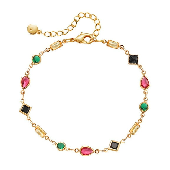 lureme Multicolor Square Round Teardrop Glass Stones Heart Chain Bracelet for Women Golden Extenstion(bl003573-1)