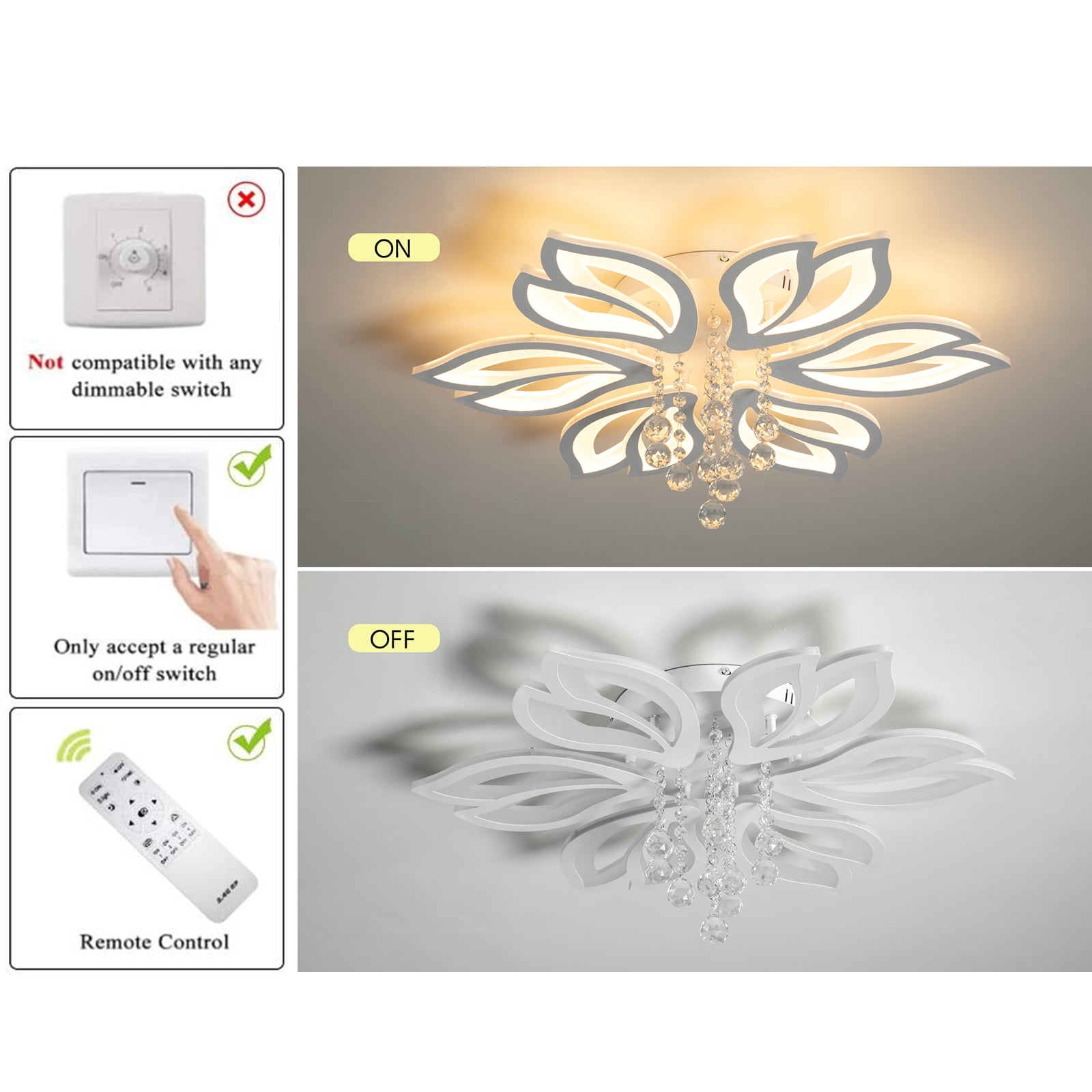 Garwarm Dimmable Modern Ceiling Light, 56W LED Flower Ceiling Lamp, White Acrylic Flower Light Fixture, 6-Head Flush Mount Chandelier Ceiling with Remote, Ideal for Bedroom Kitchen Dining Room