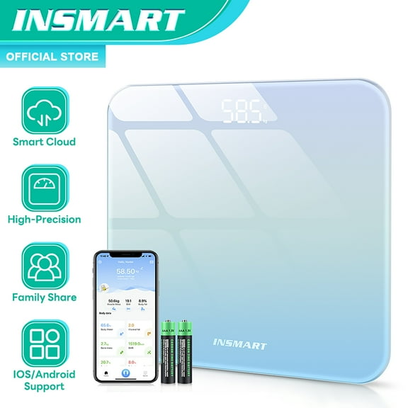 INSMART Bluetooth Body Fat Scale with App, Scale with BMI, Body Fat, Muscle Mass, Body Composition Analysis Digital Scale,400lb,Gradient Purple