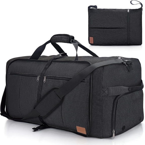 80L Duffle Bag for Travel, 26" Foldable Travel Duffel Bag with Shoe Compartment for Men Women, & Resistant (Black, , 80L)