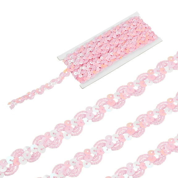 Uxcell 5 Yard Sequins Beaded Lace Trim 0.6 Inch Wave Sequin Braid Ribbon for Crafts, Pink