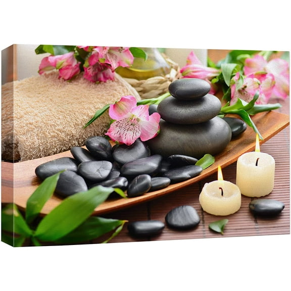 wall26 Canvas Print Wall Art Relaxing Zen Orchid Flowers Massage Stone Candles Nature Wilderness Photography Realism Rustic Landscape Colorful Multicolor for Living Room, Bedroom, Bathroom - 24"
