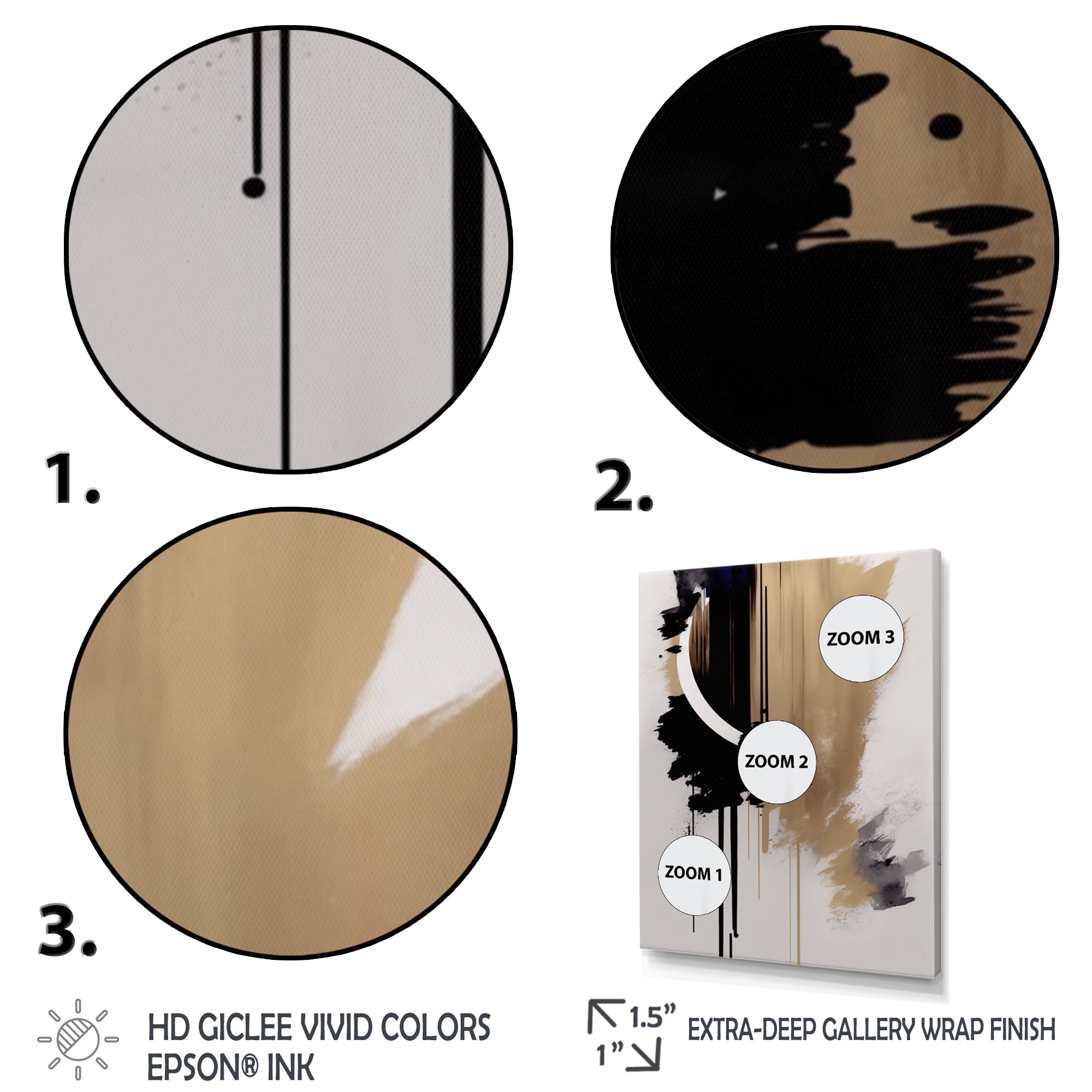 Designart Black, White And Gold Expression III Canvas Wall Art