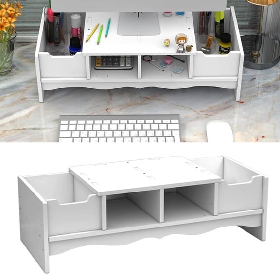 Youersen Monitor Stand with Drawer, Desk Organizer and Tabletop Storage Cabinet, Wooden White