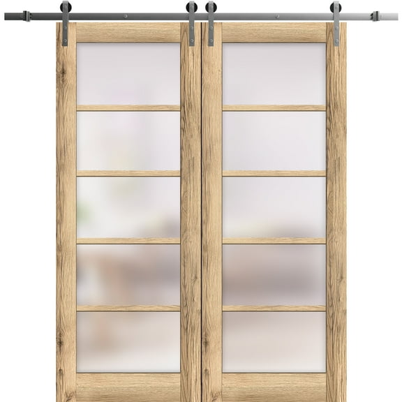 Sturdy Double Barn Door 84 x 80 inches | Quadro 4002 Oak | Stainless Steel 14FT Rail Hangers Heavy Set | Solid Panel Interior Doors