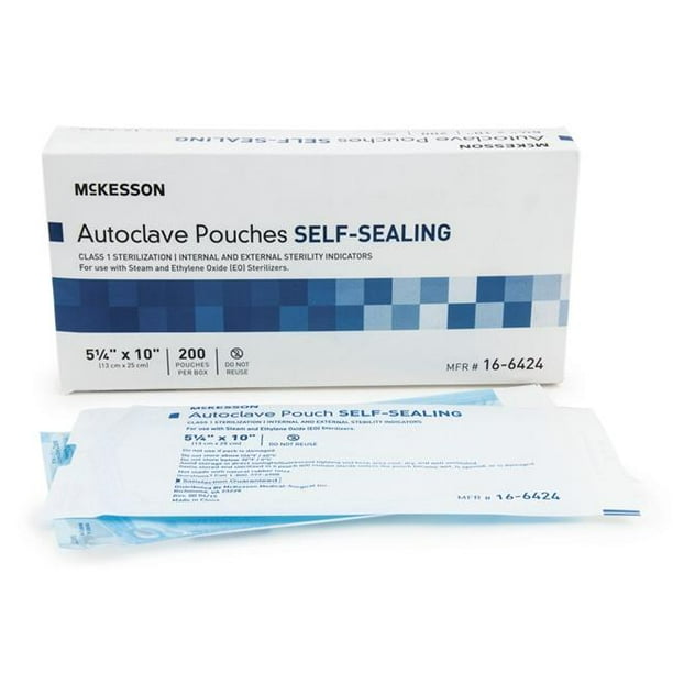 McKesson 64241210 Sterilization Pouch, Transparent Blue & White 5.25