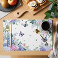 thumbnail image 2 of Placemats Set of 6, Spring Flowers Woven Placemat, Linen Place Mats for Kitchen/Dining Tables, Watercolor Floral Butterflies Botanical Washable Table Mats for Party, 2 of 8