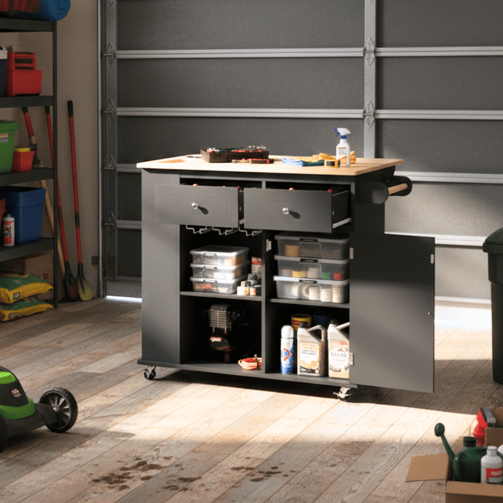 Homy Casa Garage Cabinet with Adjustable Shelves, High Capacity Storage, for Workshop, DIY, Party, Black