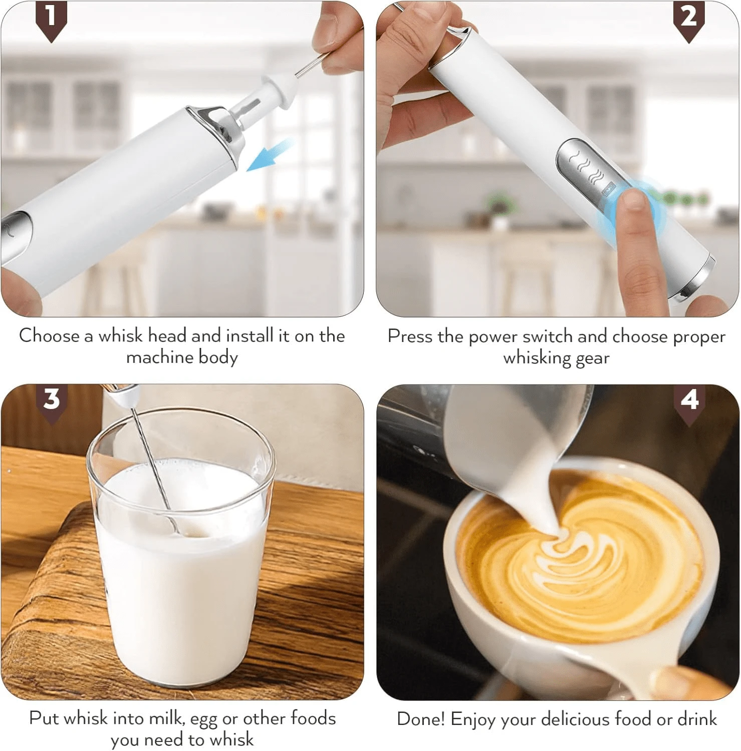 Cordless Electric Hand Mixer| 3-Speed Rechargeable Whisk With 2 Detachable Heads, Compact Baking Tool For Thin Batter / Eggs / Cookies| Ideal For Tiny Kitchen / RV / Camping (Macaron Purple & White)