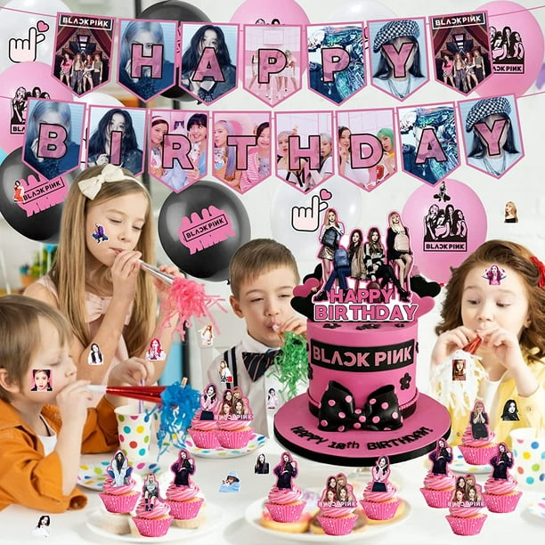 Fournitures de fête d'anniversaire pour Blackpink, Black Girl Pink Girl  Décoration de fête d'anniversaire - 