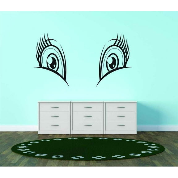 Girls Beautiful Cartoon Wall Decal Decoration Beautiful Anime Eyes with Thick Lashes Lasts Years and Easily Removable - Size: 8 In(W) x 10 In(H)