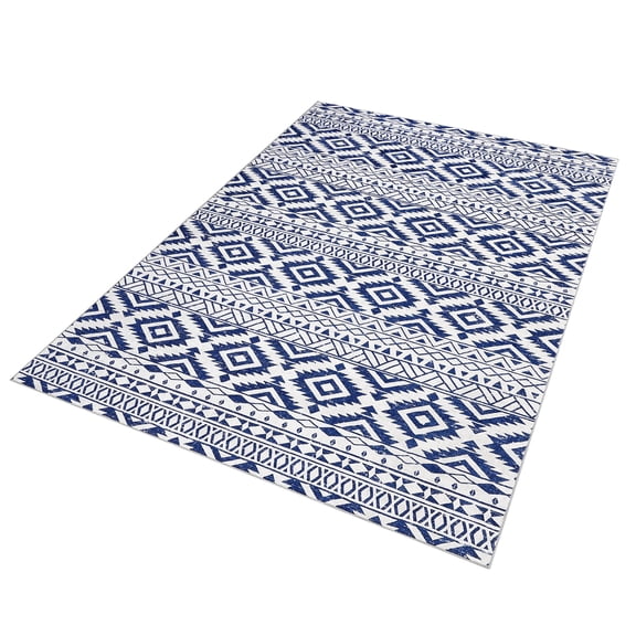 Garvee Vintage Geometric Area Rug 8x10 Washable Non-Slip Rug Accent Distressed Design Printed Tribal Carpet Non-Skid Farmhouse Large Area Rugs for Living Room Bedroom, Blue
