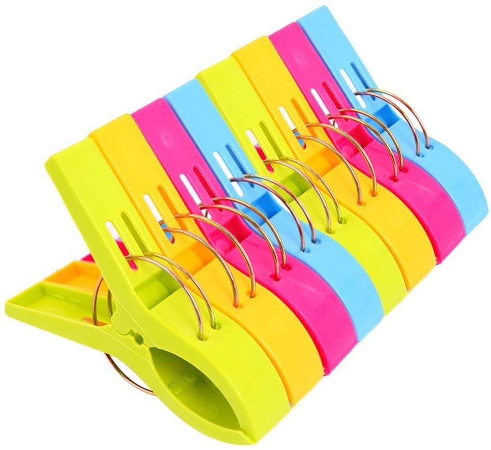 HiGift 8 Pack Beach Towel Clips for Beach Chairs Cruise Chair,Jumbo Size Cruise Chair Towel Clips On Lounge Chairs Lawn Chair Pool Chairs in Bright Color-Keep Your Towel from Blowing Away-6.3 Inch