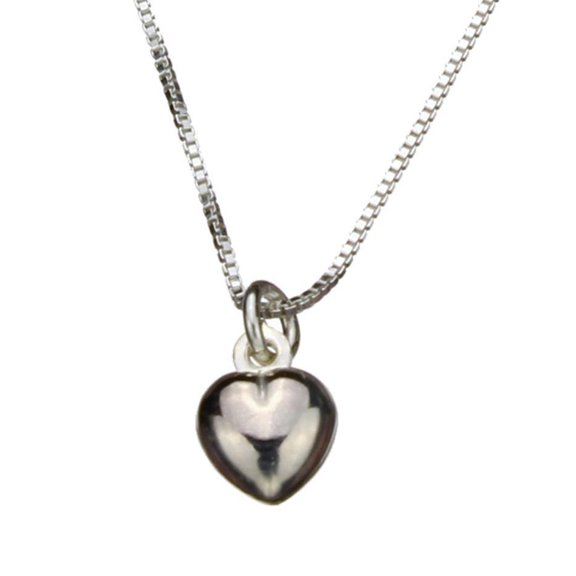Sterling Silver Tiny Heart Charm Box Chain Nickel Free Necklace Italy, 16"