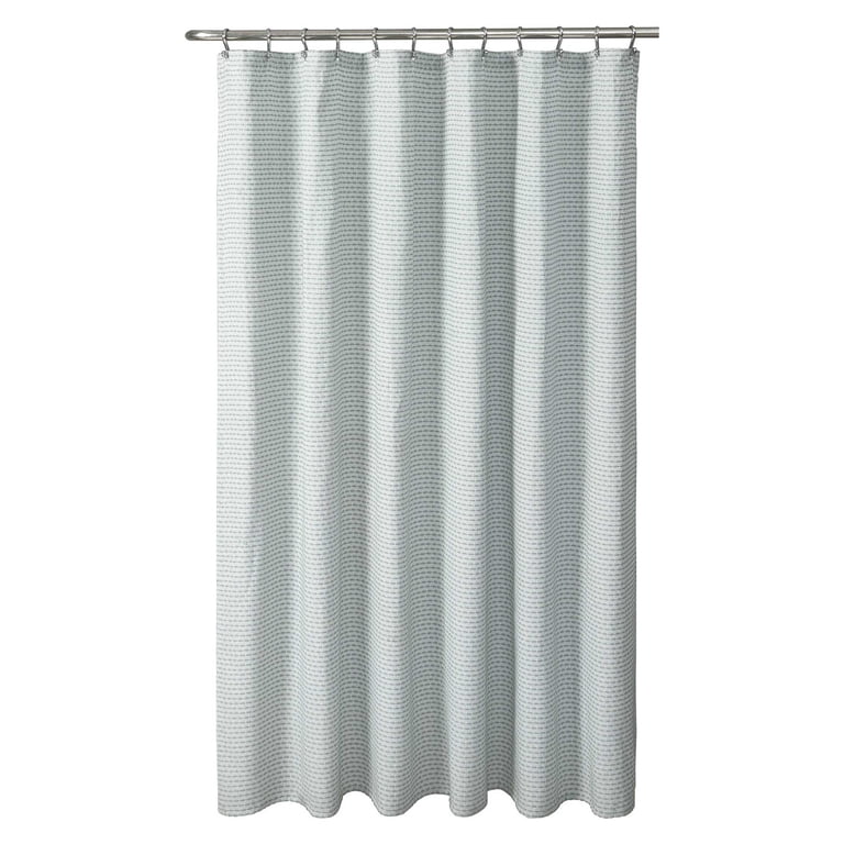 Fabric Shower Curtain with Green and White Pinstripe photo 2