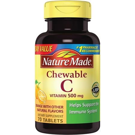 Nature Made Chewable Vitamin C 500 mg Tablets, 70 Count to Help Support the Immune