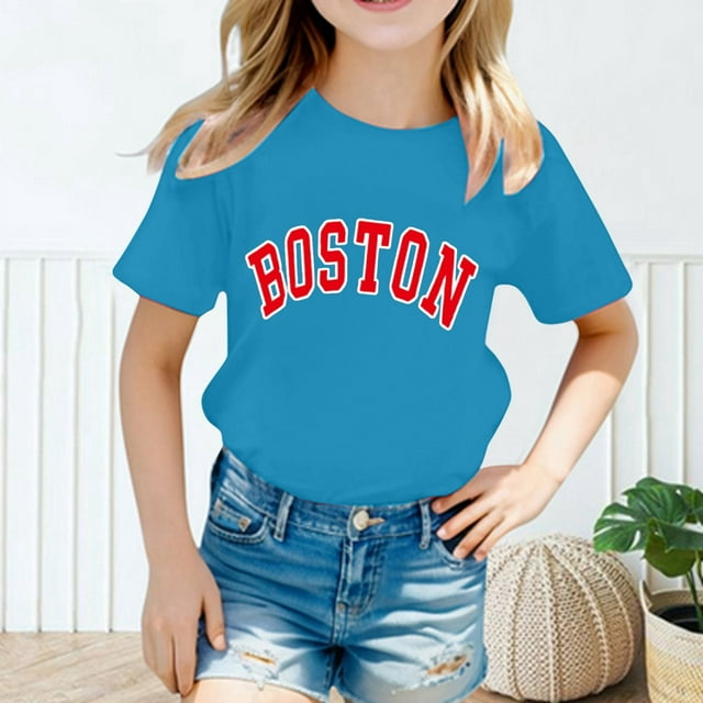Hauts et T-Shirts pour Filles, Col Rond, Manches Courtes, Imprimé Mignon, Été, Décontracté, Ample, Mode Filles