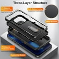 thumbnail image 3 of for iPhone 15 Pro Case Kickstand Durable 3-Layer Military Grade Protective Cover Hybrid Silicone Heavy Duty Rugged Shockproof Screen Lip Raised Protection for iPhone 15 Pro Case,
Black+Black, 3 of 9