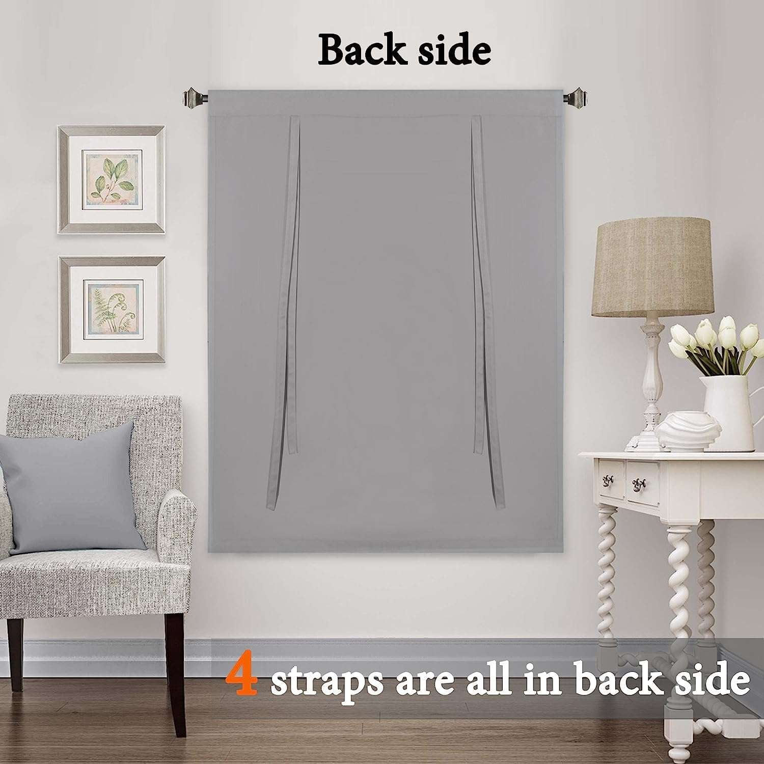 Turquoize Blackout Tie Up Shades Kitchen Curtains Thermal Insulated for Bedroom, Rod Pocket 2 Panels(42" x 63",Dove Gray)