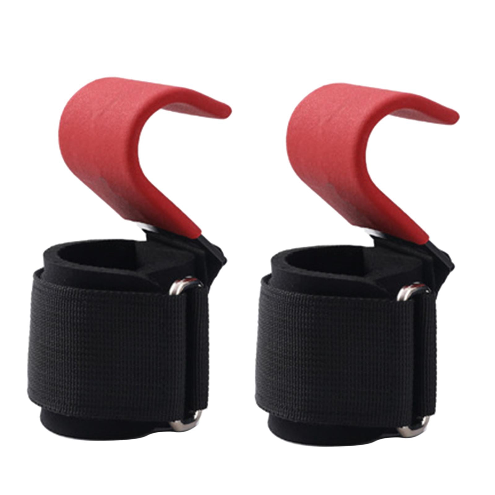 DimyFew 2 Pieces Weight Lifting Hooks Portable Hand Grip Support Wrist Straps for Weight Red