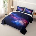 thumbnail image 3 of Manfei Sparkling Purple Nebula Print Quilt Full,Celestial Stars Full Bedspread Sets,Black Reversible,3-Piece,1 Coverlet and 2 Pillowcases, 3 of 7