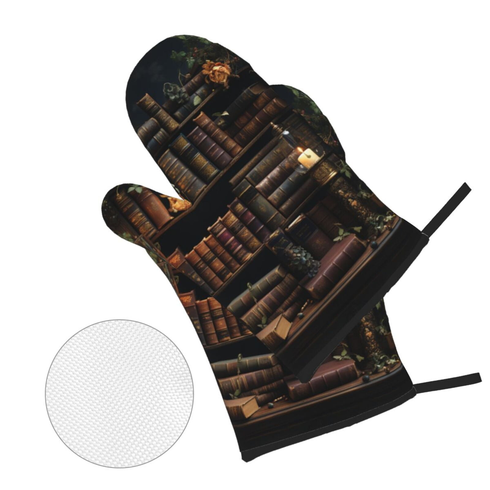 Library Books Magic Vintage Art 4Pcs Oven Mitts and Pot Holders Sets Oven Kitchen Gloves Hot Pads for Cooking BBQ Baking Grilling